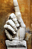 Hand, remains of huge Constantine s statue. Conservatori Museum. Rome. Italy