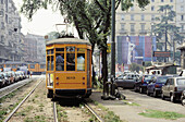 Tramway in the city center, Milan. Lombardia. Italy