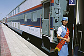 Train station. New train to Urumqi. Kashgar (Kashi). Sinkiang Province (Xinjiang). China