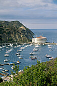 Overlooking the Casino Building and Avalon Harbor. Avalon. Catalina Island. California. USA