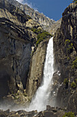 Detail of water flowing in Spring in Lower Yosemite Fall, Yosemite Valley, Yosemite National Park, California