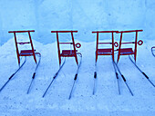 Sleds at ice hotel. Jukkasjärvi village, Kiruna. Sweden