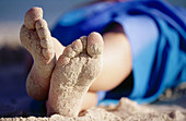  Adult, Adults, Anonymous, Barefeet, Barefoot, Beach, Beaches, Calm, Calmness, Chill out, Chilling out, Close up, Close-up, Closeup, Color, Colour, Contemporary, Covered, Daytime, Detail, Details, Exterior, Feet, Foot, Holiday, Holidays, Horizontal, Human