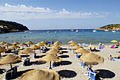 Beach, Sant Elm with Sa Dragonera little island in background. Andraitx. Majorca, Balearic Islands. Spain