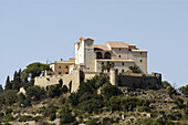 General view of Artà. Castle walls and church to the back. Majorca. Balearic Islands. Spain