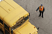 School bus and crossing guard