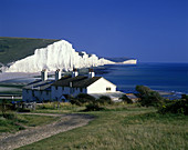 Cottages, Scenic seven sisters cliffs, East sussex, England, UK