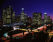 Downtown skyline & harbor freeway, Los Angeles, California, USA.
