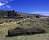 Moai, Ahu anakena, Easter island, Chile.