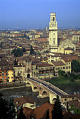 Ponte pietra & old city, Verona, Italy.