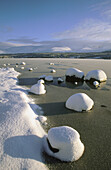 Loch Morlich in winter. View to Cairngorms mountains. Cairngorms National Park. Scotland. UK