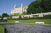 Dunrobin Castle and gardens display of forget-me-not. Golspie. Highland. Scotland. UK