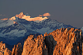 Grossglockner above Toerltuerme, Hintere Goinger Halt, Kaiser range, Tyrol, Austria