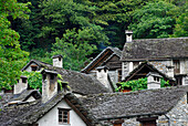 houses with stone roofs, Foroglio, Ticino, Switzerland