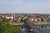 View of Aleksotas bridge, river Memel and the old town of Kaunas, Lithuania