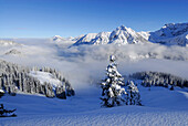 Snow-covered mountain scene, Sonnenkopf, Sonthofen, Allgaeu range, Allgaeu, Swabia, Bavaria, Germany
