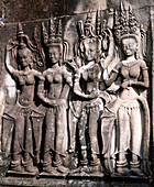 Figures in the Angkor Wat Temple in Angkor. Cambodia