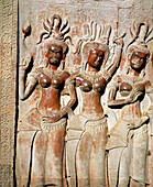 Sculpture of nymphs at temple complex of Angkor Wat. Angkor. Cambodia