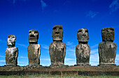 Group of moais at Ahu Tongariki in Easter Island. Chile