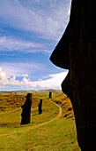 Moais at Rano Rarako. Easter Island. Chile