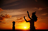 Polynesian dancer in Ahu Tahai. Eastern Island. Chile