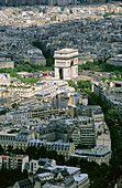 Aerial view of Paris and the Arc de Triomphe. France