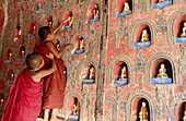 Novice monks in temple. Inle Lake. Shan State. Myanmar.