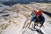 Climber on the West Ridge of Mt. Conness, Tuolumne Meadows area, Yosemite National Park, California