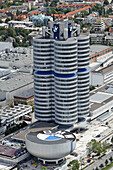BMW Head Quarter, view from Olympic tower, Munich. Bavaria. Germany