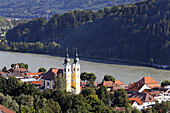 Obernzell, view at river Danube and Austria, Lower Bavaria, Germany
