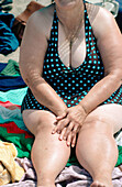  Adult, Adults, Bathing suit, Bathing suits, Beach, Beaches, Chubby, Color, Colour, Contemporary, Corpulent, Daytime, Exterior, Female, Health, Holiday, Holidays, Human, Leisure, Obese, Obesity, One, One person, Outdoor, Outdoors, Outside, Overweight, Peo
