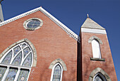 Looking up towards church front