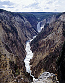 Lower Falls and Yellowstone River flowing through the Grand Canyon of the Yellowstone. Yellowstone National Park,Wyoming USA