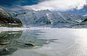 Mount Sefton. Ice on river. Winter. Hooker Valley. Southern Alps. South Island. New Zealand