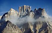 Cathedral Peaks at dawn above Baltoro glacier 5866 m. Karakoram mountains, Pakistan