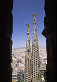 Towers of Sagrada Familia temple by Gaudí. Barcelona, Spain