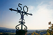 Signpost in winery Johannisberg castle, Geisenheim, Rheingau, Hesse, Germany