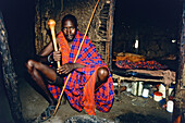 Massai headman in his typical house, Tanzania, East Africa