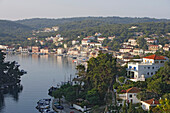 View of the harbour and the houses of Gaios, Paxos, Ionian Islands, Greece