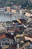 View over the roofs of port Gaios, Paxos, Ionian Islands, Greece