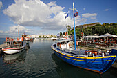 Boats moored in Corfu harbour near the landing stage, Corfu, Ionian Islands, Greece