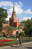 Alexander garden and Troitskaya Tower, Moscow, Russia