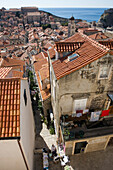 Blick von Stadtmauer auf Dächer und Häuser der Altstadt, Dubrovnik, Dalmatien, Kroatien, Europa