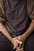 Friar with cross, praying, Fortaleza, Ceara, Brazil, South America