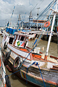 Fishing boats in the harbour outside Mercado Ver O Peso Market, Belem, Para, Brazil, South America