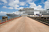 MS Europa docked on a pier in Santarem harbour, Santarem, Para, Brazil, South America