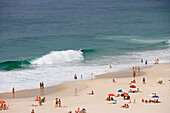 People sunbathing on Ipanema Beach, Ipanema, Rio de Janeiro, Brazil, South America