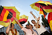 German soccer fans celebrating on Leopoldstrasse, Maxvorstadt, Munich, Bavaria, Germany