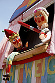punch and judy stall, outside in the sunshine