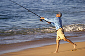 Surfcasting at Playa Solmar in early evening, beach. Cabo San Lucas. Mexico